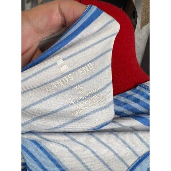 Lands’ End Women’s XL Tank Top Shirt Striped Light Blue Orange White - Picture 6 of 7